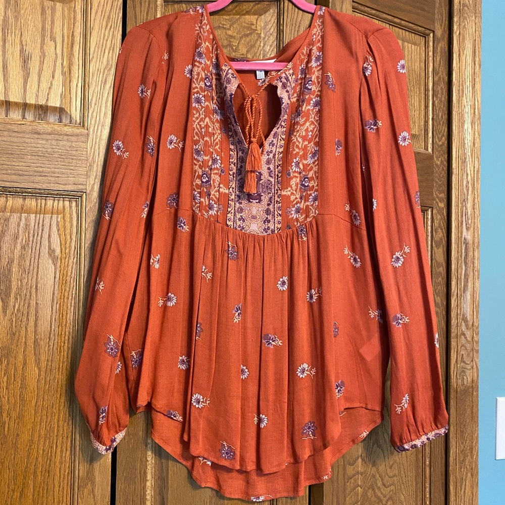 NWOT Lucky Brand Burnt Orange Peasant Top